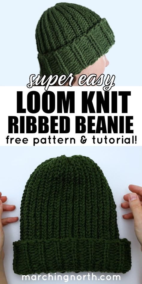 Round Loom Beanie Pattern, Simple Loom Knitting Projects, Knitting Loom Beanie Patterns, Knifty Knitter Hat Patterns, Mens Loom Knit Hat Pattern, Beanie Loom Pattern, Loom Knit Bucket Hat Pattern, Round Loom Hat Patterns Free, Circle Loom Hat