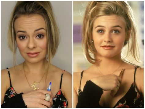 Mug Makeover: Clueless (Cher Horowitz) Edition | Gloss and Dirt Clueless Makeup Looks, Cher Clueless Hair Tutorial, Cher Clueless Makeup, Cher Clueless Hair, Cher Horowitz Hair, Clueless Makeup, Clueless Cher, Beach Waves Hair Tutorial, Cher Clueless