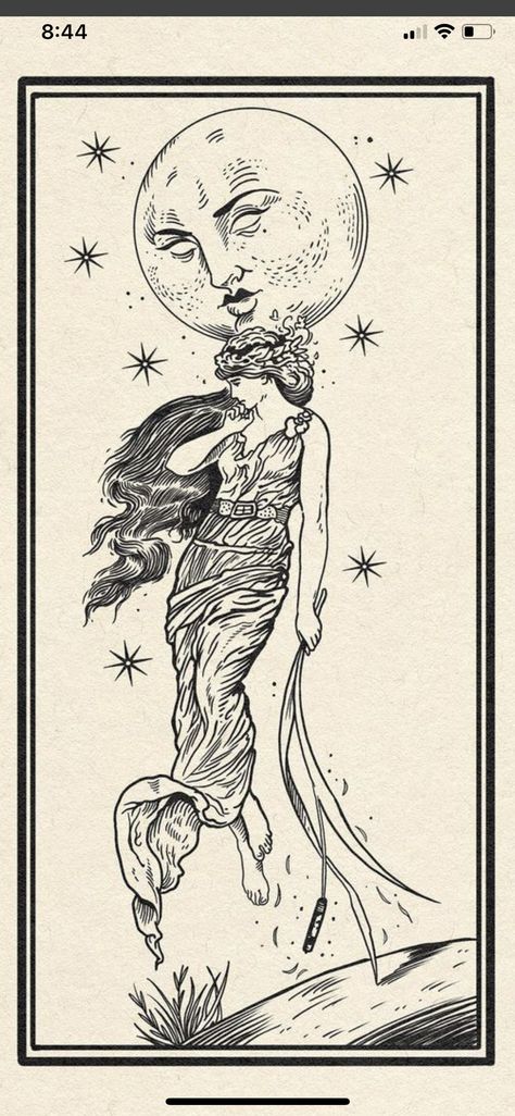 Women Mythology Tattoo, High Priestess Illustration, Lady And The Moon Tattoo, Intricate Line Drawing, Greek Mythology Inspired Art, Pandoras Box Tattoos, Art Deco Woman Tattoo, Art Nouveau Woman Tattoo, Pre Raphaelite Tattoo