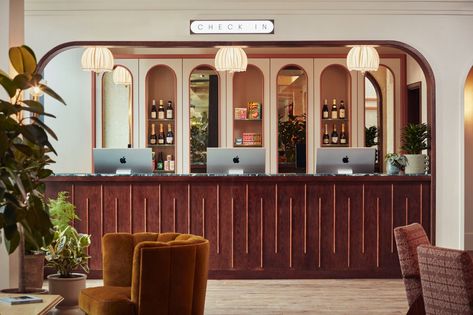 9 Ideas to Steal from The Hoxton, Shepherd's Bush, A Homey Hotel in West London - Remodelista Mid Century Modern Reception Desk, Lobby Desk, Boutique Hotels London, Hotel Hoxton, Hotel Lobby Design, The Hoxton, Shepherds Bush, London Boutique, Hotel Reception