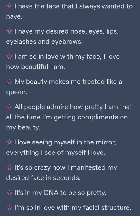 Affirmation For Pretty Face, Desired Appearance Affirmations, Desired Face Affirmations, Manifesting Appearance, Manifesting Beauty, Vision Board Themes, Desired Face, Beauty Affirmations, Tell Me Something Good