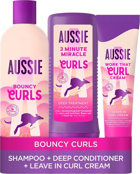 Aussie Curls Shampoo and Conditioner Set with Leave In Conditioner Curl Cream, Curly Hair Products with Coconut Oil, Jojoba Oil & Macadamia Nut Oil 300/225/160 ml Aussie Hair Products, Curl Shampoo, Skin Care Salon, Shampoo And Conditioner Set, Macadamia Nut Oil, Dermatological Skin Care, Vegan Hair, Macadamia Nut, Hair Rinse