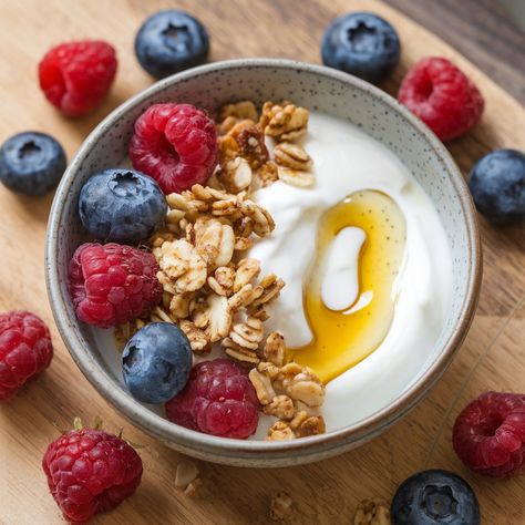 Starting the day with this refreshing Greek Yogurt Parfait! 🍓🥣 Layers of creamy yogurt, fresh berries, and crunchy granola – it’s the perfect breakfast or snack. **Ingredients:** - 2 cups plain Greek yogurt - 1 cup mixed fresh berries (strawberries, blueberries, raspberries) - 1/2 cup granola - 2 tablespoons honey - 1 teaspoon vanilla extract - 1 tablespoon chia seeds (optional) - Fresh mint leaves for garnish (optional) **Directions:** 1. In a small bowl, mix Greek yogurt with honey and ... Berry Yogurt Bowl, Yogurt With Honey, Cooking Schedule, Yogurt Breakfast Bowl, Greek Yogurt Parfait, Berry Yogurt, Creamy Yogurt, Fruit Parfait, Yogurt And Granola