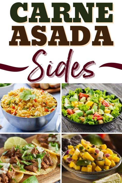 These tempting carne asada sides are perfect for any Mexican meal. From rice to street corn to tortillas, you can't go wrong with these easy dishes. Sides For Carne Asada Dishes, Sides With Carne Asada, Carne Asada Tacos Sides, What To Serve With Carne Asada, Side Dishes For Carnitas, Carne Asada Meals Ideas, Carne Asada Side Dishes Mexican, Carne Asada Sides Dishes, Carne Asada Meals