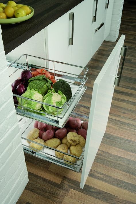 Pull Out Storage Basket Set, Chrome Linear Wire Baskets, for Cabinet Widths 300-600 mm, Soft Closing - Häfele U.K. Shop Pull Out Kitchen Storage, Kitchen Basket Storage, Kitchen Door Handles, Kitchen Pulls, Vegetable Basket, Kitchen Storage Solutions, Kitchen Shop, Kitchen Cabinet Handles, Kitchen Units