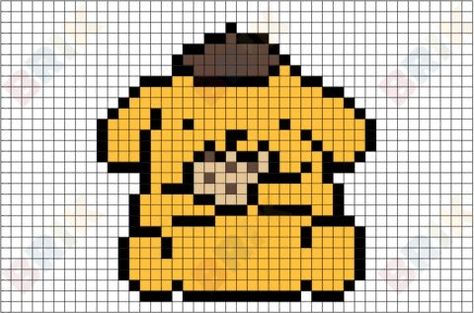 Pompompurin Minecraft, Pompompurin Perler Beads, Sanrio Pixel Art Grid, Pixel Art Sanrio, Sanrio Pixel Art, Melty Bead Patterns, Easy Perler Beads Ideas, Graph Crochet, Easy Pixel Art