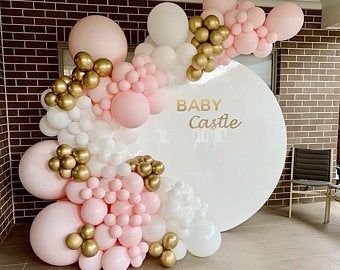 Pink And Gold Balloon Arch With Butterflies, Baby Rosa, Idee Babyshower, Purple Balloons, St Patrick's Day Decorations, First Birthday Decorations, Anniversary Decorations, Engagement Party Decorations, White Balloons