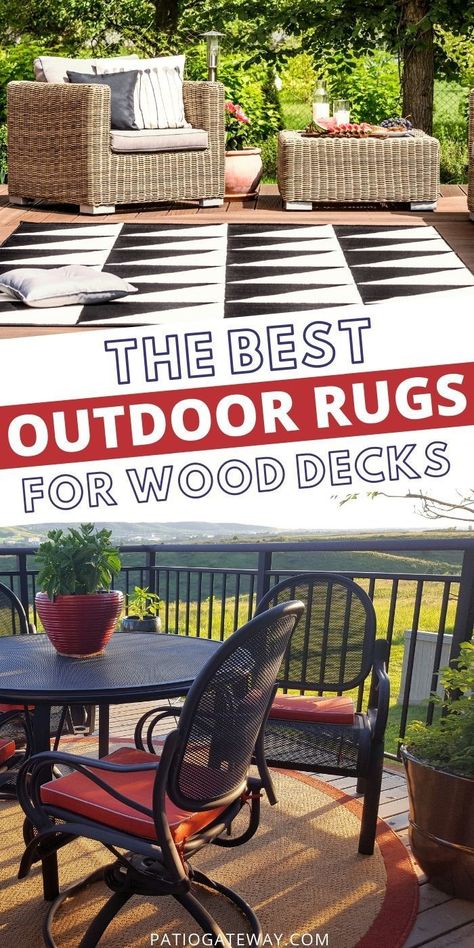 Outdoor Rugs for Wood Decks | Rugs for Wood Decks | Waterproof Rugs for Wood Decks | Best Outdoor Rugs | Weatherproof Outdoor Rugs | #rugs #waterproof #weatherproof #wooddeck #deck Outdoor Deck Rugs Patio Ideas, Deck Carpet Ideas, Outdoor Deck Rugs, Rugs For, Wood Deck Patio, Best Outdoor Rugs, Area Rugs Canada, Wood Decks, Outdoor Plastic Rug