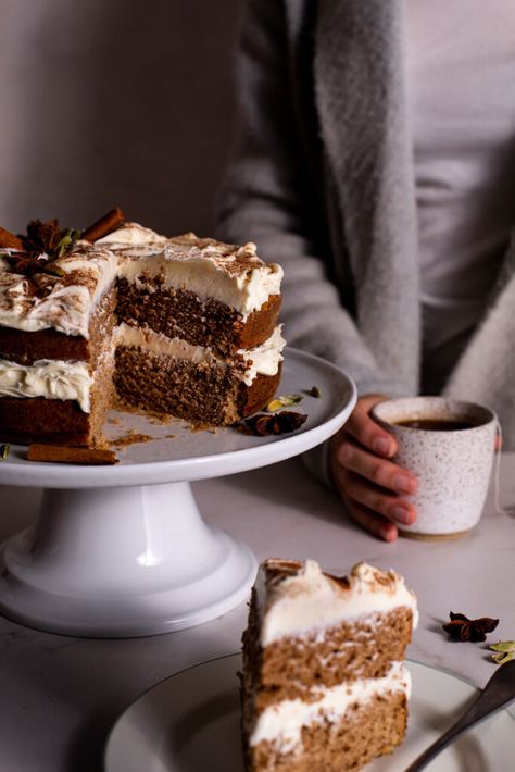 Vegan Chai Spice Cake with Cream Cheese Frosting - The Whole Carrot Vegan Chai Cake, Chai Spice Cake, Indian Masala Chai, Chai Cake, Indian Masala, Carrot Spice Cake, Spice Cake Recipes, Spiced Butter, Vegan Carrot Cakes