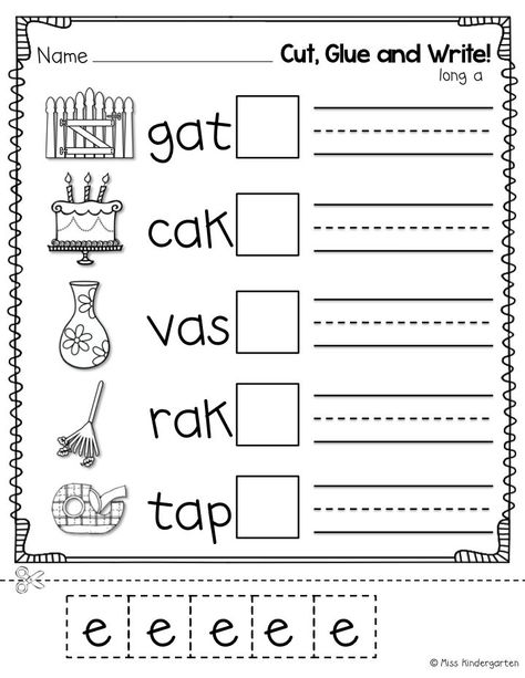 Magic E Worksheets Kindergarten, Magic E Worksheet, Cvce Worksheets, Short I Worksheets, E Worksheet, Writing For Kids, Magic E Words, Miss Kindergarten, Vowel Worksheets