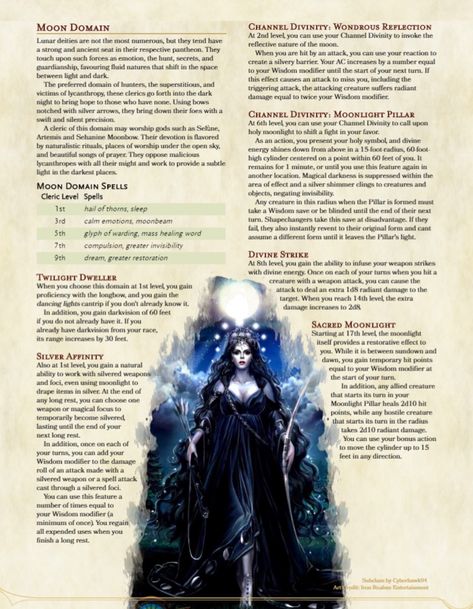 Moon Genasi, Moon Cleric Dnd, Dnd Classes Homebrew Paladin, Dnd 5e Homebrew Cleric Domain, D&d Classes Homebrew, Moon Cleric, Dnd Homebrew Classes 5e Wizard, Dnd Cleric Subclass Homebrew, Dnd 5e Homebrew Subclasses Sorcerer