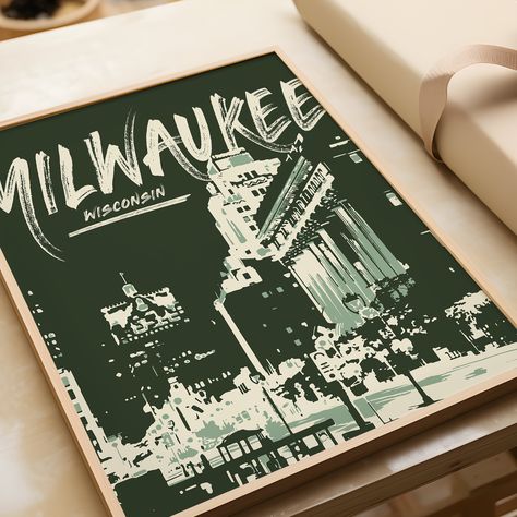 Fathers Day Art, Milwaukee City, Milwaukee Art, Sports Decor, Man Cave Art, Urban Decor, City Poster, Sports Decorations, Wall Fans