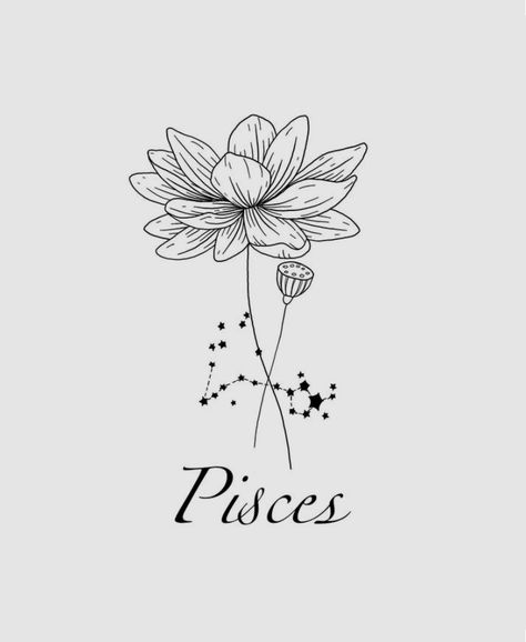 Picies Zodiac Tattoo Flower, Flower Pisces Tattoo, Pisces Daughter Tattoo, Pisces Birth Flower Tattoo, Pisces Tattoo Flowers, Water Sign Tattoo Pisces, Pisces Birth Flower, Pisces Water Lily Tattoo, Pisces Flower Tattoo Birth Month