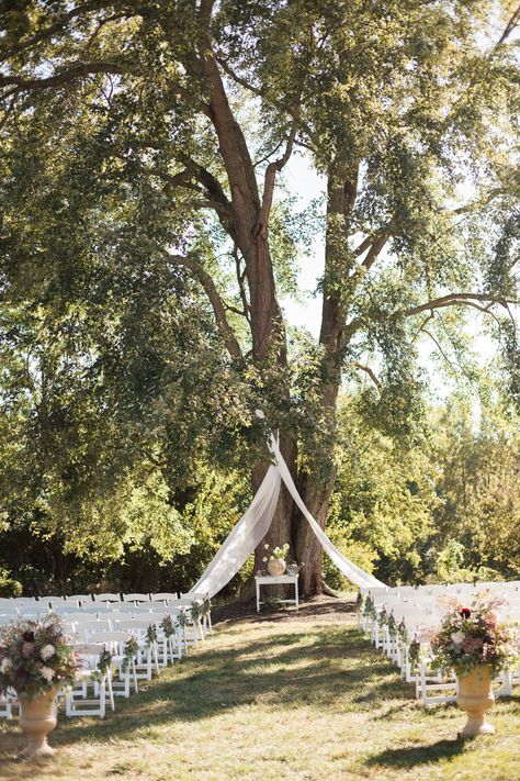 Lush garden ceremony under the 100-year-old Maple Tree at Mustard Seed Gardens #indianaoutdoorvenue #outdoorceremony Wedding Under Tree, Wedding Under Trees, Tree Wedding Ceremony, Willow Tree Wedding, Backyard Reception, Ceremony Inspiration, Future Wedding Plans, Maple Tree, Tree Wedding