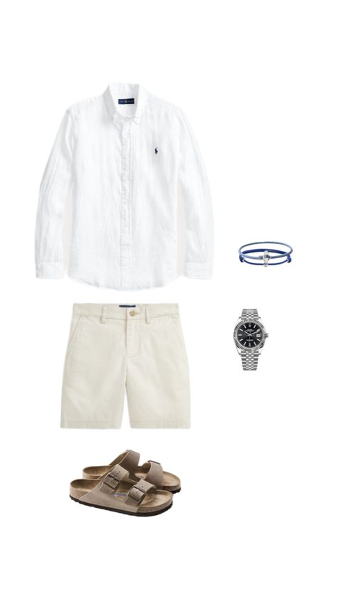 Men’s old money outfit | Summer outfit | Men’s summer outfit | Rolex | Watch | Ralph Lauren shorts | Ralph Lauren shirt | Linen shirt | White shirt | Birkenstock | Bracelet | Men’s bracelet Old Money Shorts Outfit Men, Ralph Lauren Style Men, Old Money Summer Outfits Men Shorts, Polo Ralph Lauren White Shirt, Linen Shorts Men, Linen Shorts Outfit, Linen Shirt Outfit, Beach Outfit Men, Fits For Guys