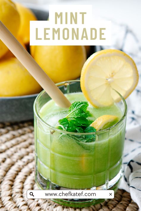 A refreshing and easy Mint Lemonade recipe to enjoy during spring and summer months. Made with fresh lemons and mint, this simple lemonade is blended to perfection and comes together in just 5 minutes or less! Vegan Lemon Drizzle Cake, Fresh Lemon Recipes, Mint Lemonade Recipe, Black Bean Dip, Vegan Summer Recipes, Mint Lemonade, Lemon Drizzle Cake, Lemon Drink, Sweet Potato Wedges