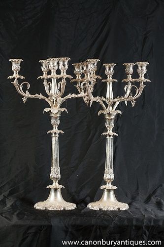 Pair Silver Plate Rococo Candelabras www.canonburyantiques.com Houses Decor, Ladderback Chairs, Floor Lantern, Silver Candelabra, Multiple Candles, Chippendale Chairs, Windsor Chairs, Romantic Candlelight, Silver Candlesticks