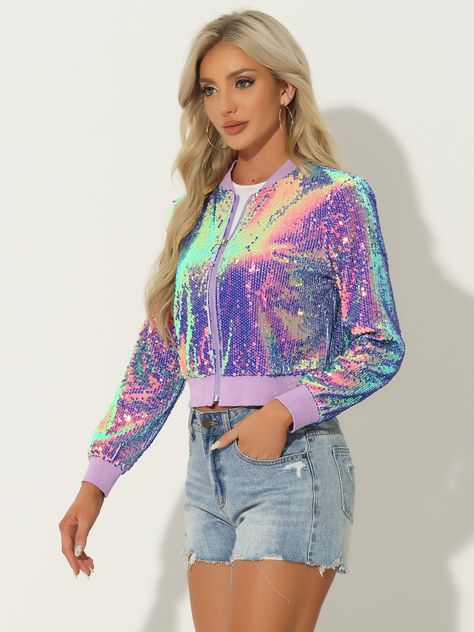 Holographic Fashion, Fashion Stand, Sequin Jacket, Women's Jackets, Halloween Women, Womens Clothing Sizes, Chic Woman, Festival Outfits, Women Long Sleeve