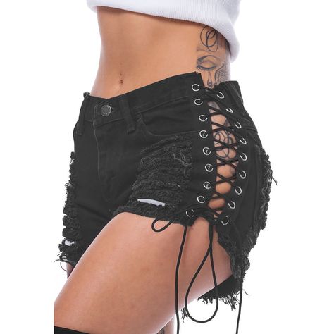 Trendy Ripped Jeans, Rave Shorts, Denim Party, Celana Fashion, Short Noir, Moda Denim, Ripped Denim Shorts, Ripped Shorts, Mini Short