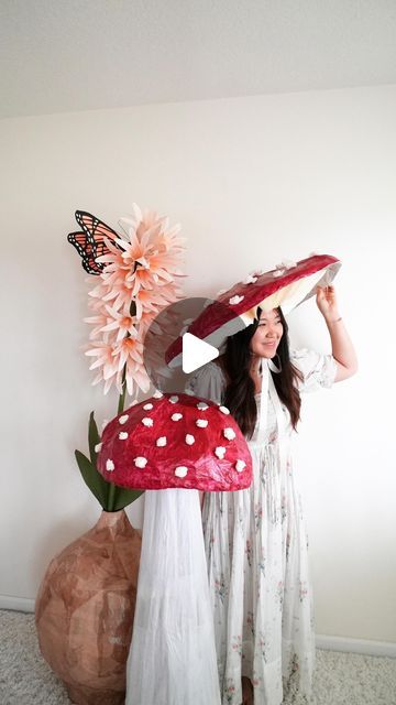 Sara Kim on Instagram: "Turning my giant paper mushroom into a Halloween costume 🍄" Mushroom Halloween Costume, Mushroom Halloween, Mushroom Paper, Wild Mushroom Photography, Giant Mushroom, Cardboard Shipping Boxes, Paper Flowers Wedding, Paper Mache Crafts, Costume Diy