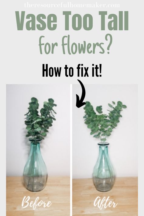 Making Large Flower Arrangements, Diy Small Centerpieces Simple, Artificial Vase Arrangements, Vase Uses Home Decor, Flower Arrangement How To, Floral Arrangements For Tall Vases, Flowers For Tall Vases, Making A Floral Arrangement, Decorate Flower Vase