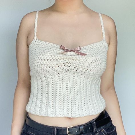 cropped crochet ribbed cami <3 - fits S-M - worn... - Depop Crochet Cami Top, Coquette Crochet, Crochet Cami, Keychain Pattern, Crochet Keychain Pattern, Crochet Design Pattern, Crochet Design, Crochet Keychain, Cami Top