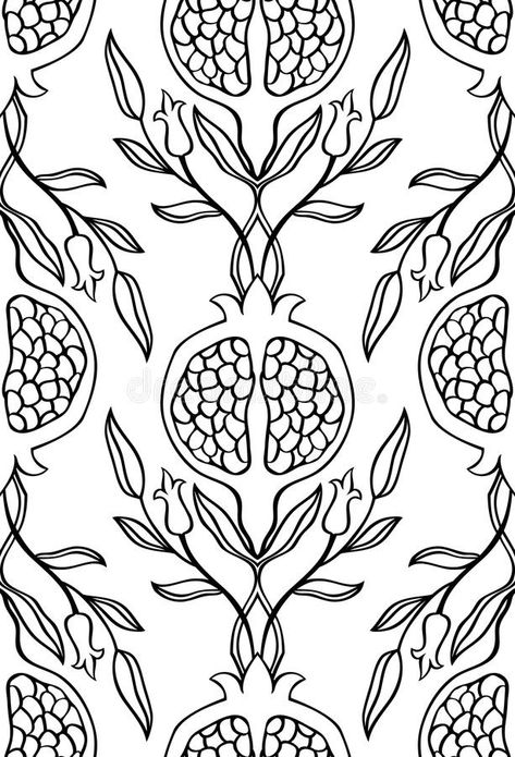 Pomegranate Stencil, Curtain Shawl, Flower Art Black And White, Black And White Wallpapers, Motifs Afghans, White Wallpapers, Pattern Illustrations, Tile Carpet, Pomegranate Art