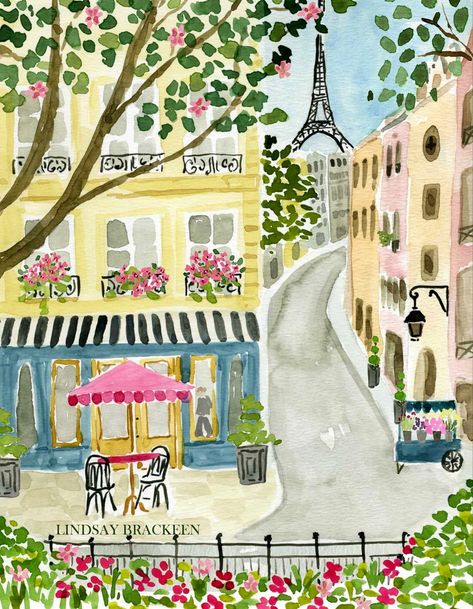 Paris Watercolor Illustration, Painting Paris Aesthetic, Paris City Illustration, Paris Cafe Illustration Art, Paris Street Illustration, Paris Prints Art Wall Decor, Paris Gouache Painting, Watercolor Art Paris, Watercolor Paris Easy