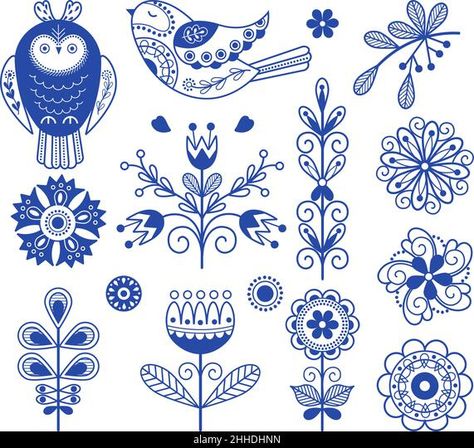 Swedish Flower Tattoo, Yule Festivities, Scandinavian Folk Art Swedish Style, Swedish Tattoo, Swedish Folklore, Embroidery Illustration, Scandinavian Embroidery, Blue Ornament, Folklore Art