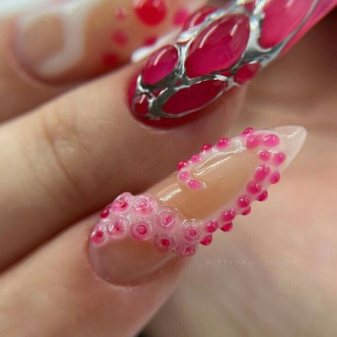 3d Nail Designs Unique, Octopus Nails, Nail Design 2023, Unique Nail Art Designs, Crazy Nail Designs, Crazy Nail Art, Korean Nails, Grunge Nails, Simple Gel Nails