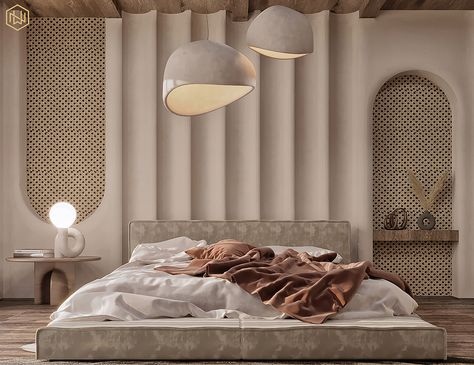 WABI SABI-BEDROOM DESIGN :: Behance Wabi Sabi Interior Bedrooms, Wabi Sabi Bedroom Design, Scandinavian Interior Bedroom, Wabi Sabi Bedroom, Wabi Sabi Interior Design, Japandi Interior Design, Boho Bedroom Design, Cozy Interior Design, Modern Luxury Bedroom