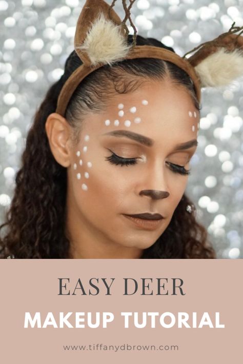 The Deer Makeup Look You Need To Try For Halloween This Year-Tiffany D. Brown Brown Dress Halloween Costume Ideas, Deer Makeup Halloween Kids, Deer Diy Costume Women, Halloween Deer Costumes Women, Womens Deer Costume, Dear Makeup Halloween, Easy Deer Costume, Brown Costume Ideas, Diy Deer Costume For Women