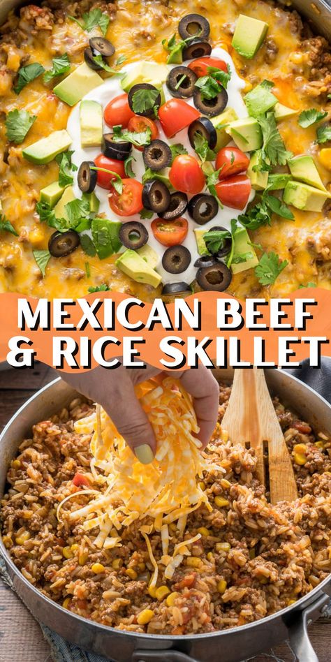 Mexican Skillet Dinner Beef, Ground Beef And Instant Rice Recipes, Ground Beef Taco Rice, One Pot Taco Rice Skillet, Mexican Rice Bowl Recipe Ground Beef, Food Recipes With Ground Beef, Mexican Skillet Dinner, Ground Beef And Rice Skillet, Mexican Beef And Rice Skillet