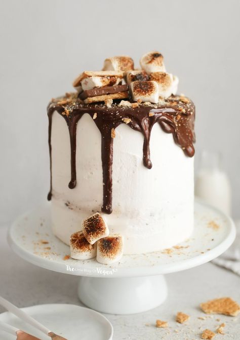 Vegan Smores Cake, S'more Smash Cake, S’mores Wedding Cake, Marshmallow Cake Design, Smore Birthday Cake, Smores Cake Decoration, S’mores First Birthday, Smores Smash Cake, Smore Cake Birthday