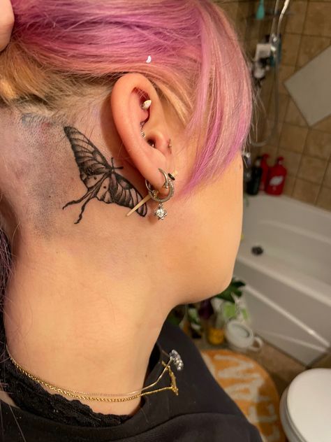 Moth Tattoo Behind Ear, Tattoo Ear, Luna Moth Tattoo, Behind The Ear Tattoo, Tattoo Behind Ear, Moth Tattoo, Luna Moth, The Ear, Tattoo You