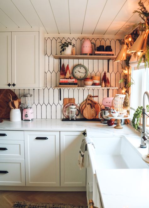 Christmas Kitchen Shelves, Styles Of Kitchen Cabinets, Anthropologie Kitchen, Create A Cozy Home, Makeover Kitchen, Nesting With Grace, Target Christmas, Space Saving Ideas, Wall Decor Kitchen