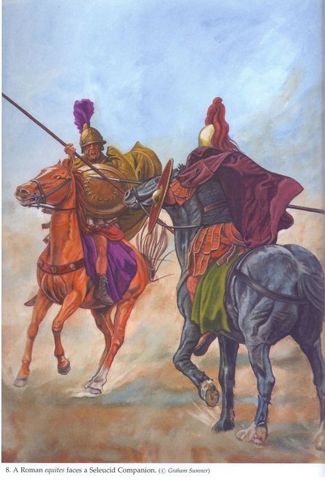 Seleucid cavalry against roman. Artwork by Graham Sumner. Ancient Macedonia, Seleucid Empire, Rome History, Greek Soldier, Kublai Khan, Camels Art, Frank Morrison, Historical Warriors, Hellenistic Period