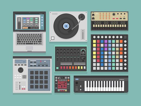 More noise machines by Corin Trachtman on Dribbble Producer Aesthetic, Retro Music Art, Novation Launchpad, Vintage Synth, Analog Synth, Dj Art, Future Gadgets, Noise Machine, Music Machine