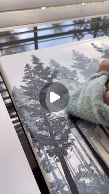 How To Paint Foggy Trees, Forest Fog Painting, Fog Painting Acrylic, Black And White Forest Painting, How To Paint Fog With Acrylics, How To Paint Foggy Forest, How To Paint Fog, How To Paint Forest, Foggy Trees Painting