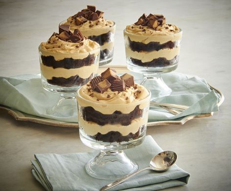 Reese’s Pb Cup Dessert, Peanut Butter Parfait, Reese’s Brownie Cups, Peanut Butter Mousse Brownie Cups, Cookie Peanut Butter Cup Brownie, Reese’s Stuffed Brownie Cups, Chocolate Peanut Butter Brownies, Parfait Cups, Brownie Cups