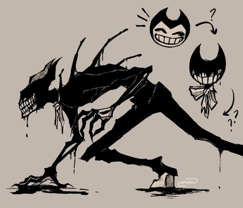 Ink Monster Bendy, Ink Horror Art, Bendy And The Ink Demon, Bendy And The Ink Machine Dark Revival, Bendy And The Ink Machine Ink Demon, Bendy Ink Demon Fanart, The Ink Demon Fanart, Ink Monster Art, Ink Monster Character Design