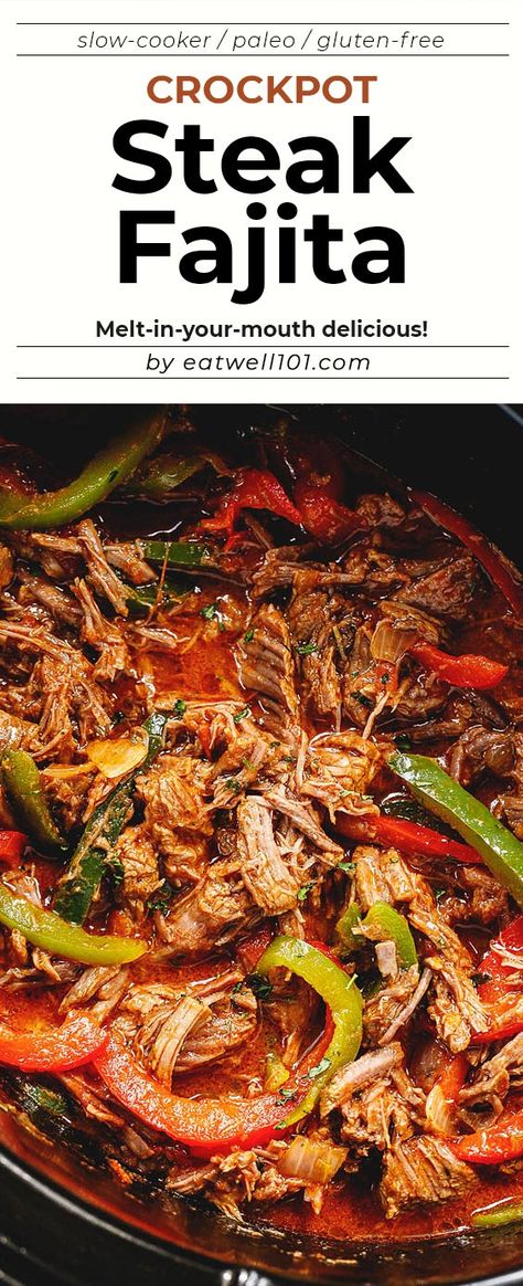 Crock-Pot Steak Fajita - #slowcooker #steak #beef #recipe #eatwell101 - Melt-in-your-mouth delicious! This slow cooker steak fajita is perfect to come home to a warm meal after a day at work. - #recipe by #eatwell101® Slow Cooker Steak Recipes, Crock Pot Steak, Fajita Steak, Easy Fajita Recipe, Beef Fajita Recipe, Crockpot Fajitas, Flank Steak Fajitas, Paleo Crockpot Recipes, Slow Cooker Steak