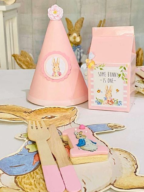 Flopsy Birthday Party, Peter Rabbit Birthday Food Ideas, Flopsy Bunny Party, Flopsy Rabbit Birthday Party, Peter Rabbit Birthday Party Girl, Peter Rabbit First Birthday Girl, Flopsy Bunny 1st Birthday, Rabbit Birthday Theme, Rabbit Themed Birthday Party