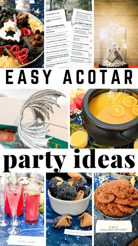 ACOTAR Easy Party Ideas with Free Printables | The TipToe Fairy Acotar Dessert, Acotar Inspired Food, Acotar Drink Recipes, Acotar Snacks, Sjm Themed Party, Acotar Themed Drinks, Acotar Party Decor, Acotar Party Games, A Court Of Thorns And Roses Party