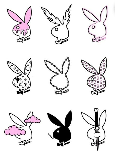 Playboy Tattoo Design, Play Boy Tattoo Men, Playboy Bunny Drawing, Play Boy Tattoo, Playboy Drawing, Playboy Bunny Tattoo Design, Little Bunny Tattoo, Simple Tattoo Stencils, Playboy Bunny Tattoo