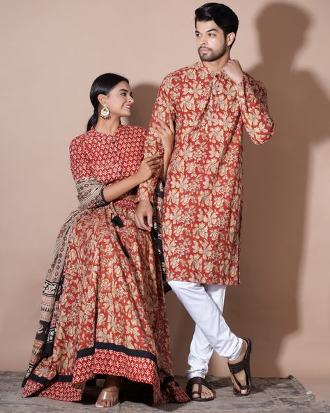 Brother Sister / Couple / Husband Wife Traditional Hand Printed Cotton Combo Dress for Rakhi, Navratri, Dandiya, Garba, Diwali, Wedding. Indian Ethnic Wear Navratri Dandiya, Couple Matching Outfits, Gents Kurta, Couples Outfit, Couple Dress, Wedding Indian, Designer Top, Combo Dress, Indian Ethnic Wear