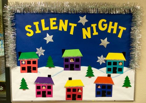 Silent Night Decorations, Silent Night Bulletin Board, This Class Is Only Silent At Night, Classroom Door Design, Holiday Classroom Doors, 2024 Classroom, Diy Christmas Door Decorations, Door Decorations Classroom Christmas, Christmas Bulletin Boards