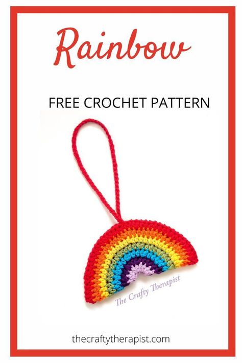 Free crochet rainbow pattern, easy quick crochet project for a beautiful hanging rainbow. Can also be stuffed to make a cute 3D rainbow. #crochetrainbow #freecrochetrainbowpattern #easycrochetrainbow Crochet Rainbow Pattern, Rainbow Crochet Pattern, Amigurumi Easy, 3d Rainbow, Turtle Crafts, Quick Crochet Projects, Crocheted Blankets, Crochet Rainbow, Rainbow Keychain