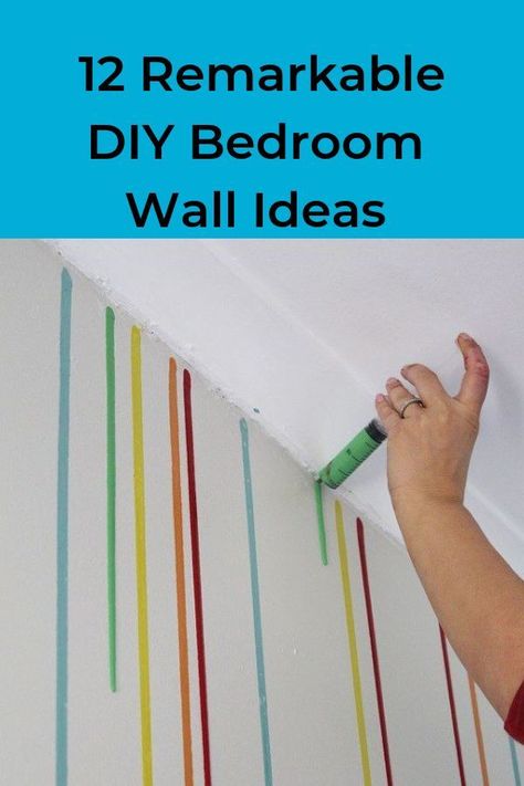 Grab a paint brush, or even a syringe, for these cool bedroom wall ideas. #walldecor #homedecor #homeimprovement Wall Painting Ideas For Art Studio, Fun Bedroom Wall Ideas, Artistic Bedroom Ideas Creative, Hallway Wall Paint Ideas, Long Wall Painting Ideas, Multi Color Wall Paint Ideas, Diy Wall Painting Diy Wall Painting Ideas Creative, Kids Wall Paint Ideas, Easy Wall Murals Diy