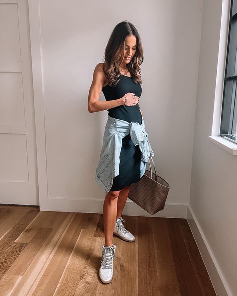 Maternity Tank Dress Outfit, Spring Black Bump-friendly Dress, Lbd Outfit, Fitted Sleeveless Black Maternity Dress, New Mom Outfits, Maternity Bump-friendly Midi Dress, Lauren Kay Sims, Black Bump-friendly Maternity Dress, Ribbed Tank Dress